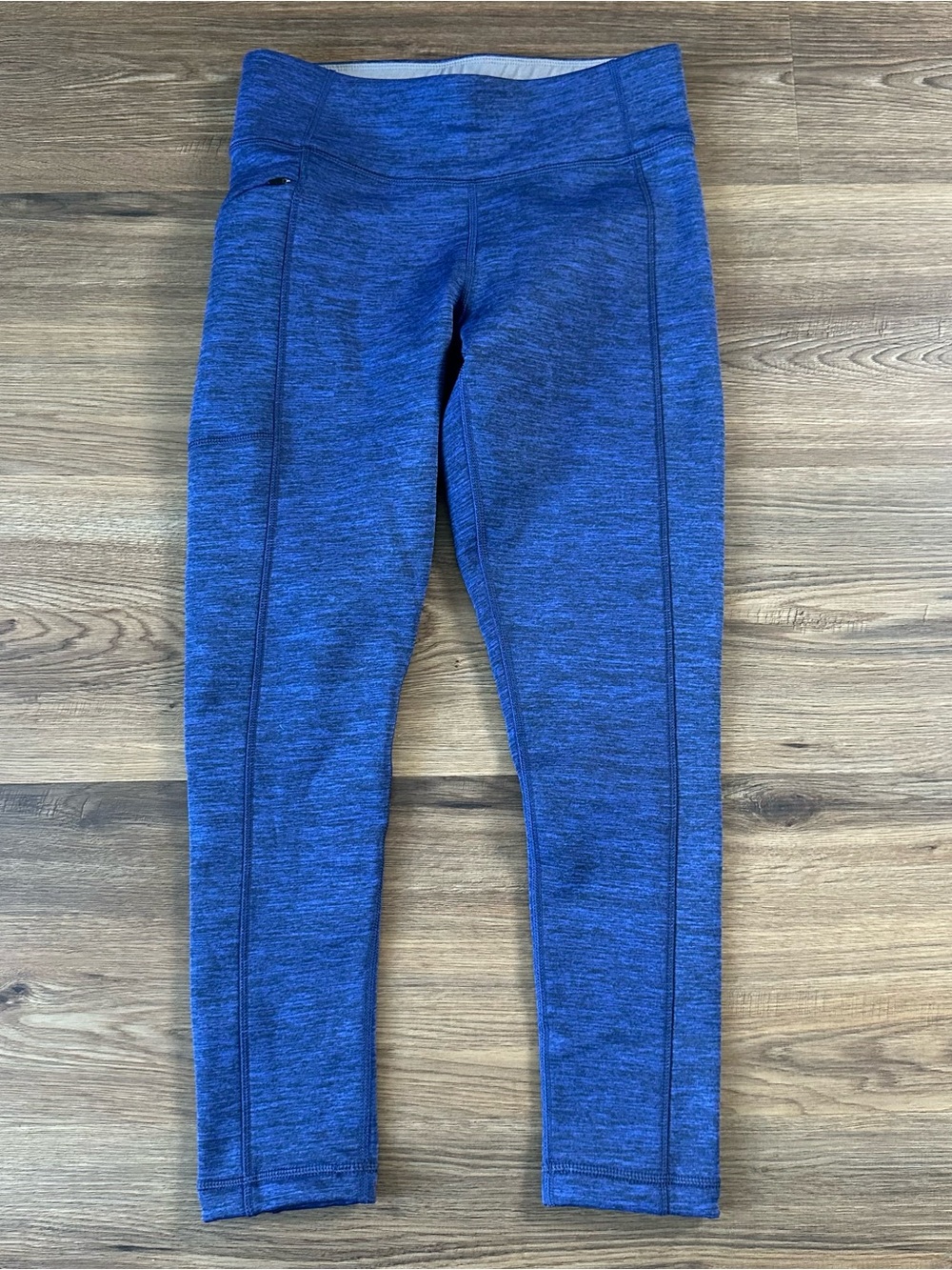 Title Nine Crash Fleece Lined Performance Leggings Blue Side Pocket Small 26”